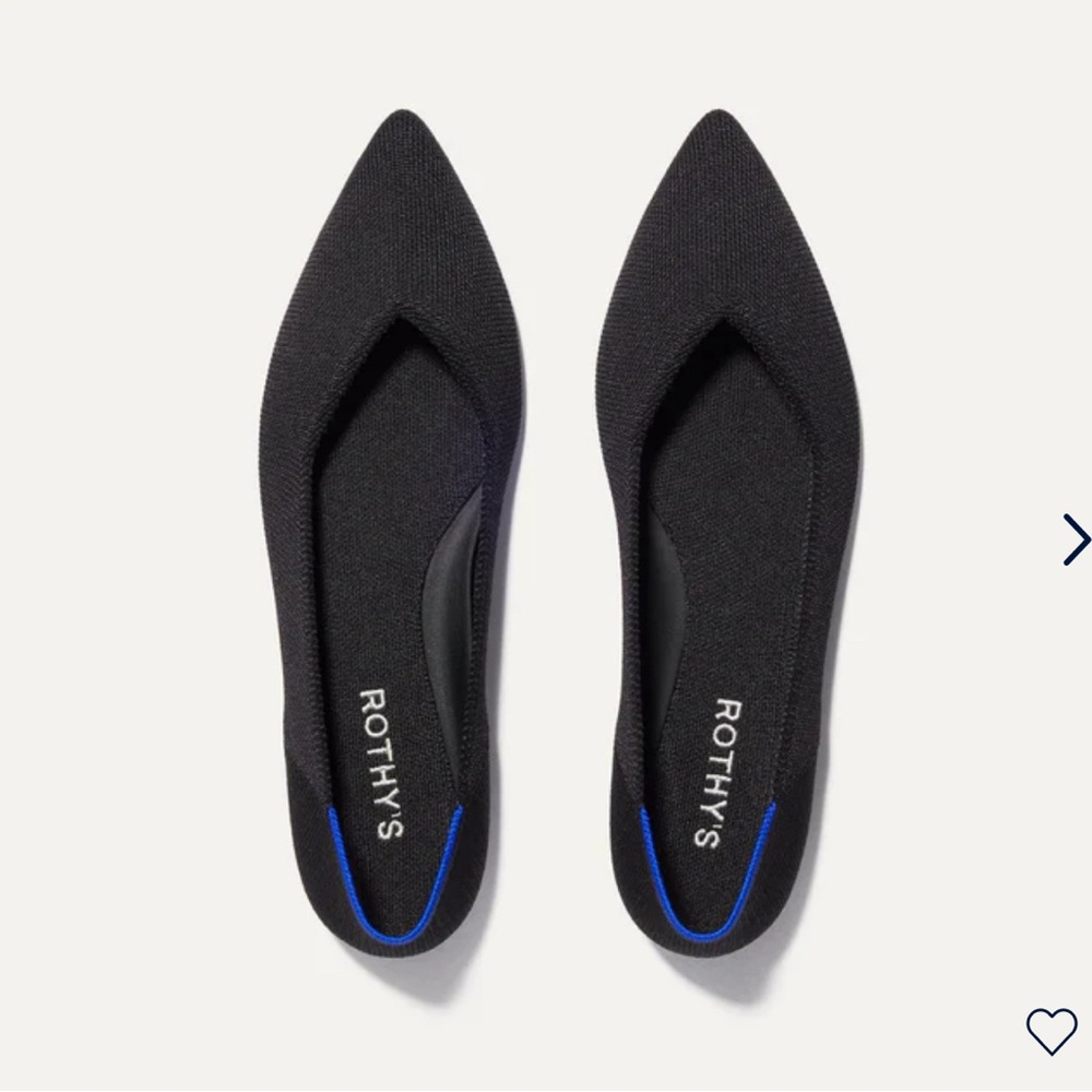 Rothy’s black flats, pointed toe. Size 7. Like new